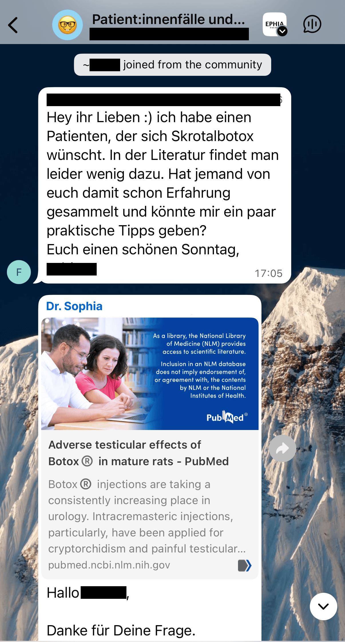 WhatsApp-Screenshot einer Frage aus der Community